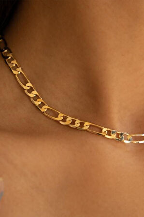 925 Ayar Gümüş Altın Kaplama Figaro Zincir Kolye