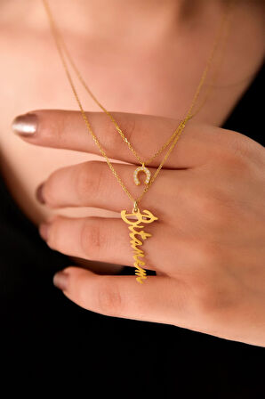 925 Ayar Gümüş Altın Kaplama Nal Ve Bitanem Yazılı Asansörlü Kolye