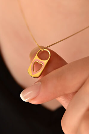 925 Ayar Gümüş Altın Kaplama Mineli Kalp Kilit Kolye