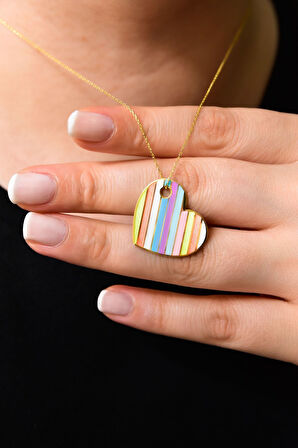 925 Ayar Gümüş Altın Kaplama Mineli Kalp Kolye