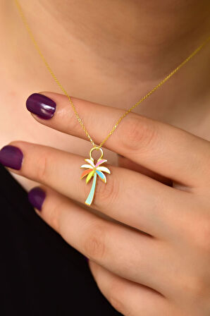 925 Ayar Gümüş Altın Kaplama Mineli Pamiye Kolye