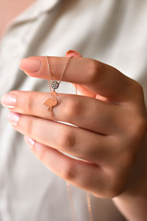 925 Ayar Gümüş Rose Kaplama Elmas Montürlü Sincap Kolye