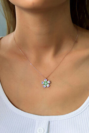 925 Ayar Gümüş Rose Kaplama Lila Mineli Yonca Kadın Kolye