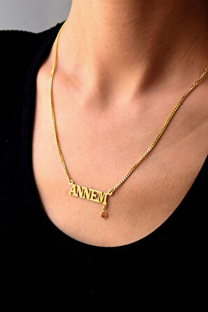 925 Ayar Gümüş Altın Kaplama Annem Yazılı Gurmet Zincir Kadın Kolye