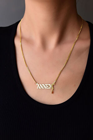 925 Ayar Gümüş Altın Kaplama Annem Yazılı Gurmet Zincir Kadın Kolye