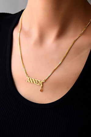 925 Ayar Gümüş Altın Kaplama Annem Yazılı Gurmet Zincir Kadın Kolye