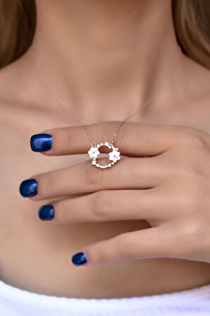 925 Ayar Gümüş Rose Kaplama Sedef Taşlı Çiçek Kadın Kolye