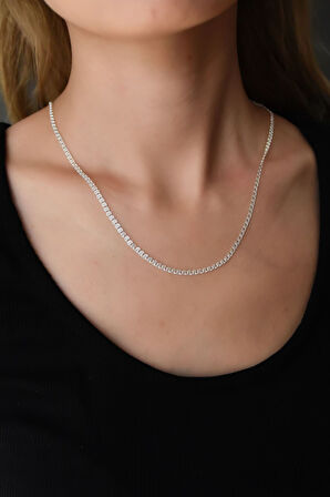 925 Ayar Gümüş Rodyum Kaplama Lavce Zincir Kadın Kolye 3,5 Mm