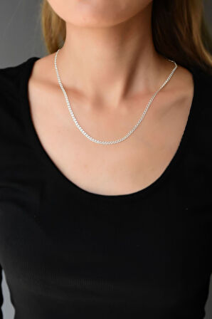 925 Ayar Gümüş Rodyum Kaplama Lavce Zincir Kadın Kolye 3,5 Mm