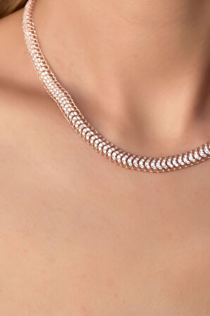 925 Ayar Gümüş Rose Kaplama Taşlı Tasarım Kolye