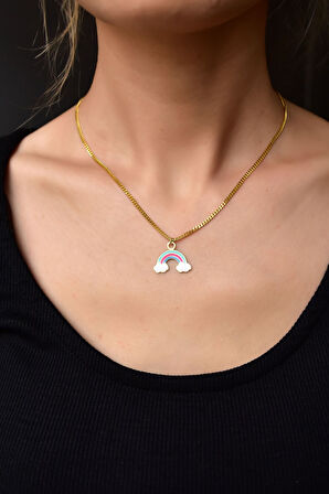 925 Ayar Gümüş Altın Kaplama Renkli Mineli Gökkuşağı Bulut Kolye