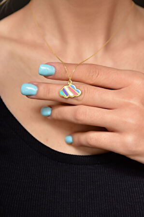 925 Ayar Gümüş Altın Kaplama Renkli Mineli Bulut Kolye