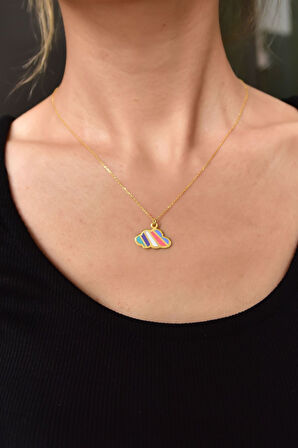 925 Ayar Gümüş Altın Kaplama Renkli Mineli Bulut Kolye