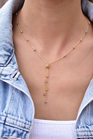 925 Ayar Gümüş Üç Renk Dorika Toplu Sim Kadın Kolye