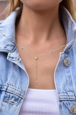 925 Ayar Gümüş Üç Renk Dorika Toplu Sim Kadın Kolye