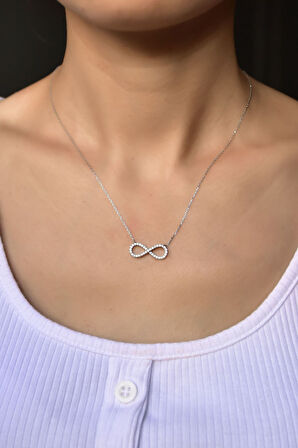 925 Ayar Gümüş Rodyum Kaplama Taşlı Sonsuzluk Kadın Kolye