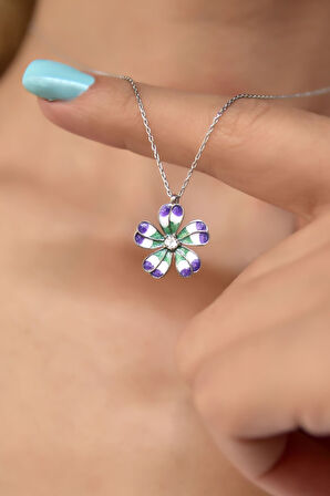 925 Ayar Gümüş Rodyum Kaplama Mineli Tektaş Yonca Kolye