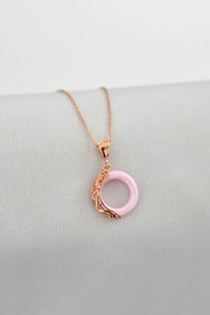 925 Ayar Gümüş Rose Kaplama Ejderha Desenli Pembe Simit Kolye