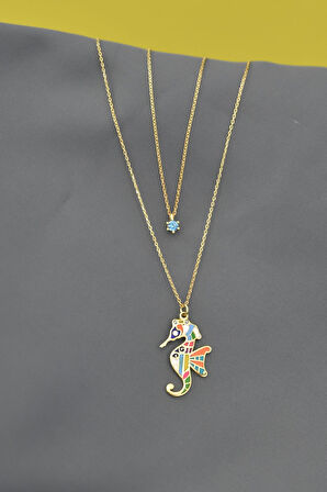 925 Gümüş Altın Kaplama Tektaş Denizatı Asansör Kolye