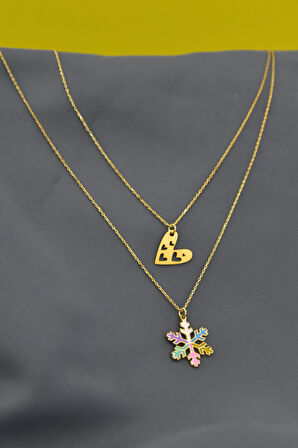 925 Gümüş Altın Kaplama Mineli Kartanesi Ve Kalp Asansör Kolye