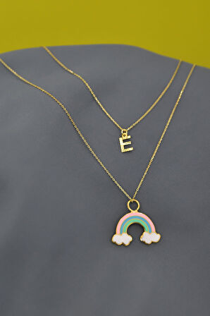 925 Gümüş Altın Kaplama Mineli Bulut Ve E Harf Asansör Kolye