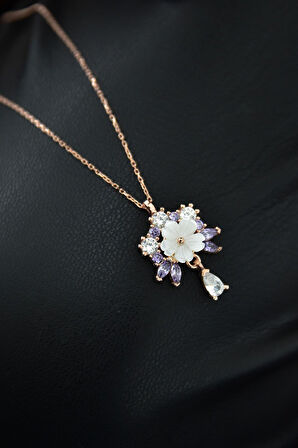 925 Ayar Gümüş Rose Kaplama Manolya Çiçeği Kolye