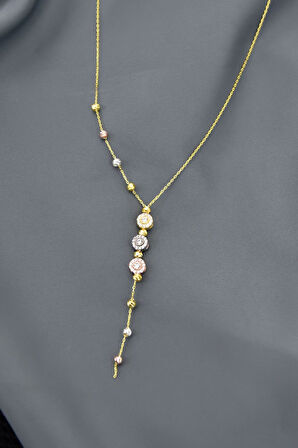 925 Ayar Gümüş Üç Renk Dorika Toplu Üç Sıra Tektaş Kadın Kolye