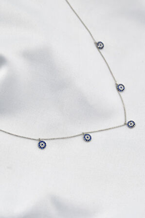 925 Ayar Gümüş Rodyum Kaplama Sıralı Nazar Şans Kolyesi