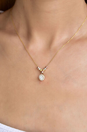 925 Ayar Gümüş Üç Renk Dorika Toplu Tektaş Kadın Kolye