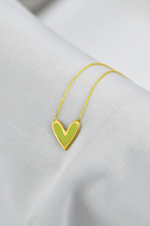 925 Ayar Gümüş Altın Kaplama Sarı Oval Mineli Kalp Kolye