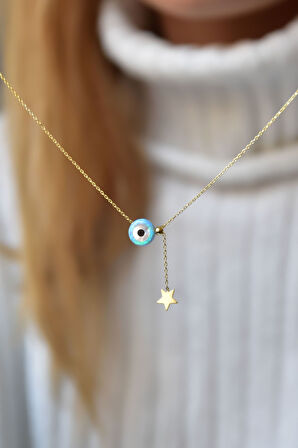 925 Ayar Gümüş Nazar Gözlü Yıldız Kolye