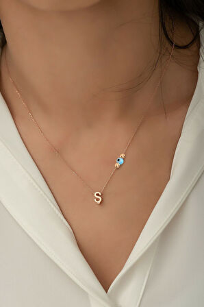 925 Ayar Gümüş Nazar Gözlü Dorika Toplu Ş Harf Kolye