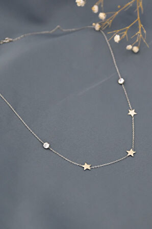 925 Ayar Gümüş Rodyum Kaplama Taşlı Yıldız Kolye