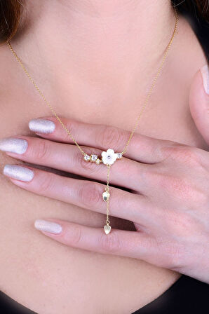 925 Ayar Gümüş Altın Kaplama Manolya Çiçeği Kolye