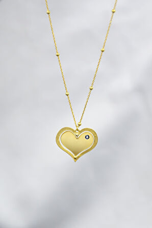 925 Ayar Gümüş Altın Kaplama Top Zincirli Harfli Dönen Kalp Kolye