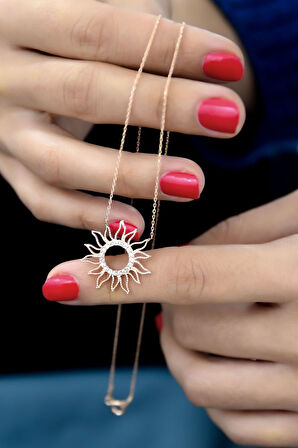 925 Ayar Gümüş Rose Kaplama Taşlı Güneş Kolye