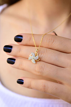 925 Ayar Gümüş Altın Kaplama Rüzgar Gülü Kolye