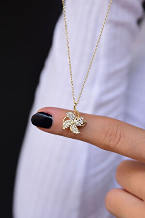 925 Ayar Gümüş Altın Kaplama Rüzgar Gülü Kolye