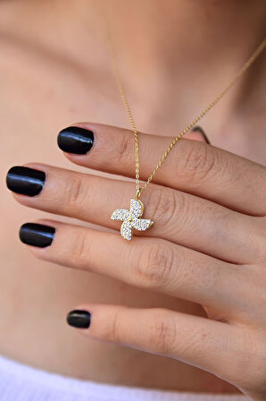 925 Ayar Gümüş Altın Kaplama Rüzgar Gülü Kolye