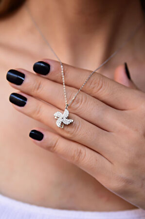 925 Ayar Gümüş Rodyum Kaplama Rüzgar Gülü Kolye