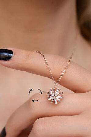 925 Ayar Gümüş Rose Kaplama Dönen Dümen Kolye