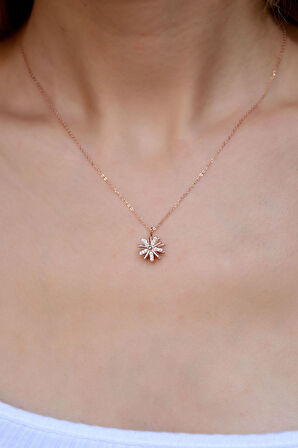 925 Ayar Gümüş Rose Kaplama Dönen Dümen Kolye