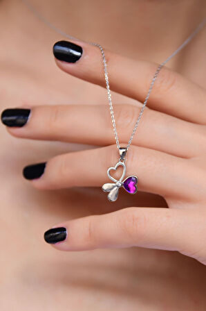 925 Ayar Gümüş Rodyum Kaplama Renk Geçişli Üç Kalp Tasarım Kolye