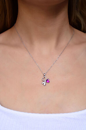 925 Ayar Gümüş Rodyum Kaplama Renk Geçişli Üç Kalp Tasarım Kolye