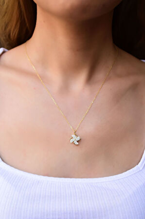 925 Ayar Gümüş Altın Kaplama Rüzgar Gülü Kolye