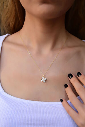 925 Ayar Gümüş Altın Kaplama Rüzgar Gülü Kolye