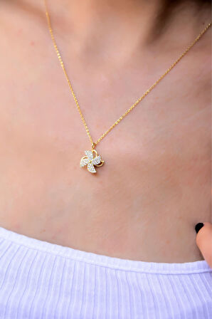 925 Ayar Gümüş Altın Kaplama Rüzgar Gülü Kolye