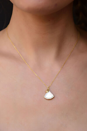 925 Ayar Gümüş Altın Kaplama Sedef Üçgen Kolye