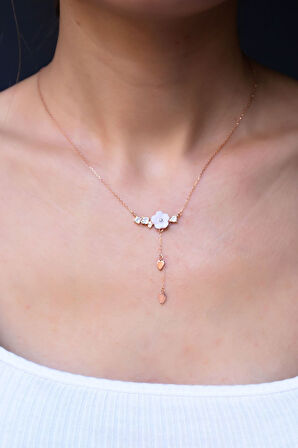 925 Ayar Gümüş Rose Kaplama Kardelen Çiçeği Kolye