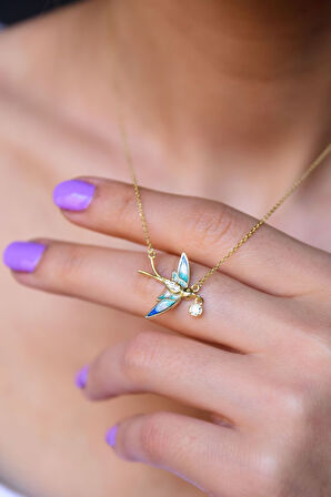 925 Ayar Gümüş Altın Kaplama Kırlangıç Tasarım Kolye